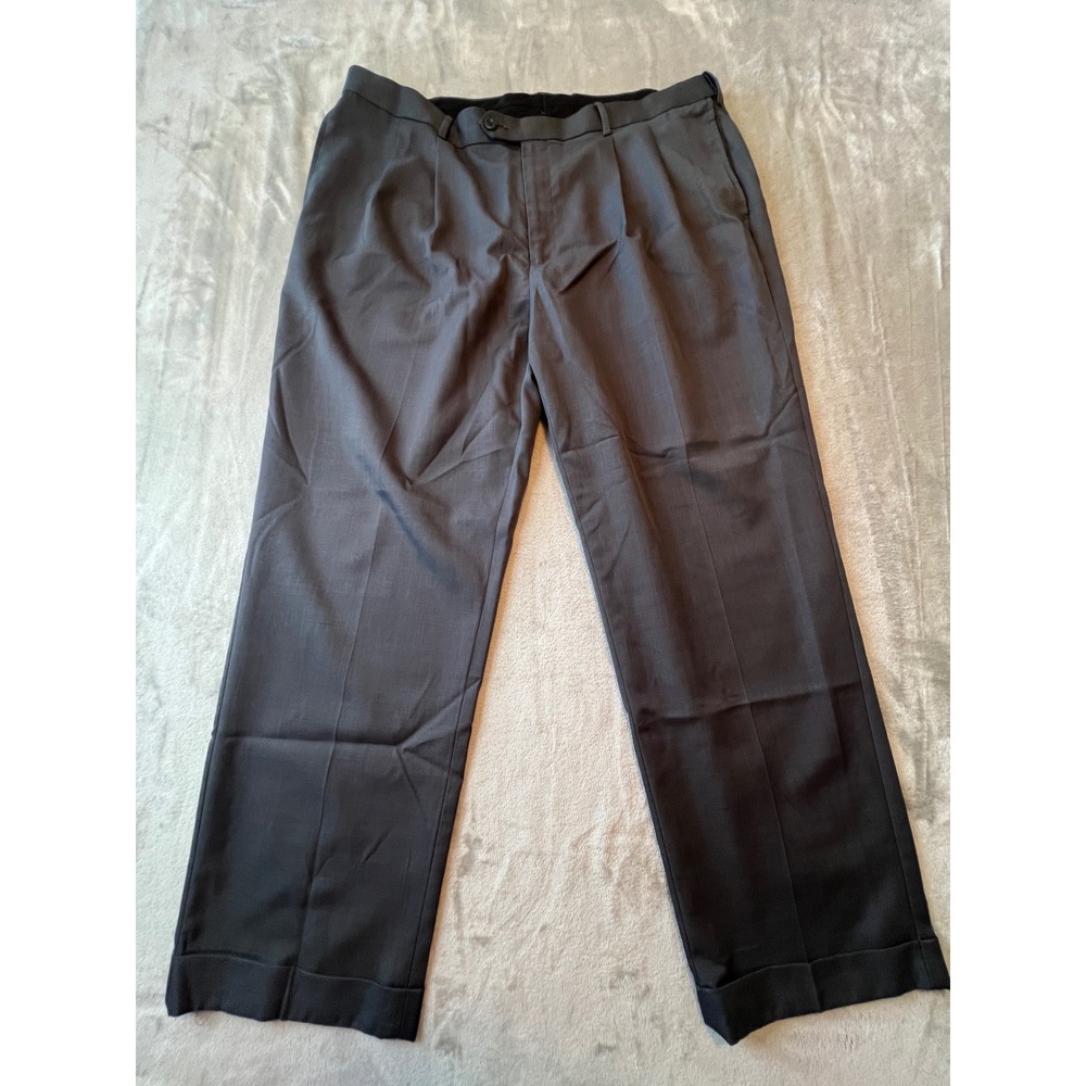 Savane Dress Pants Mens 40x29 Charcoal Gray  Pleated Cuffed Formal